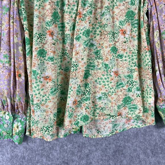 LOFT Floral Crepe Patchwork Top Women Large Blouse Colorful Ditsy Balloon Sleeve - Picture 13 of 14